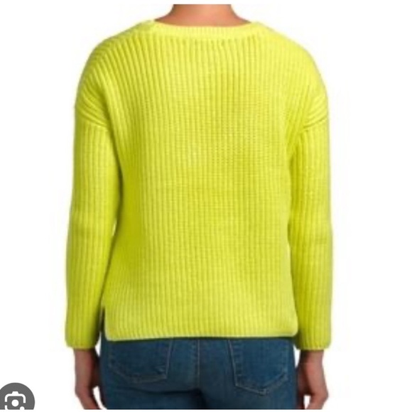 Rachel Zoe Asymmetrical Hem Knit Lime Yellow Sweater Sz M - Picture 14 of 14